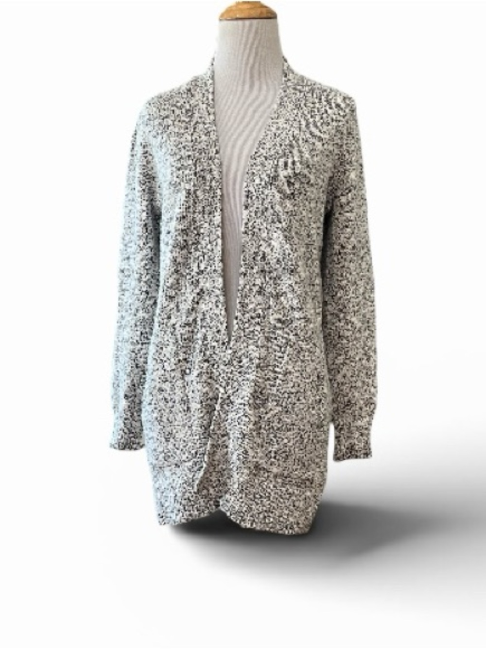 LL BEANS LONGLINE OPEN FRONT COTTON RAGLAN CARDIGAN SWEATER BLUE MARL SIZE XS